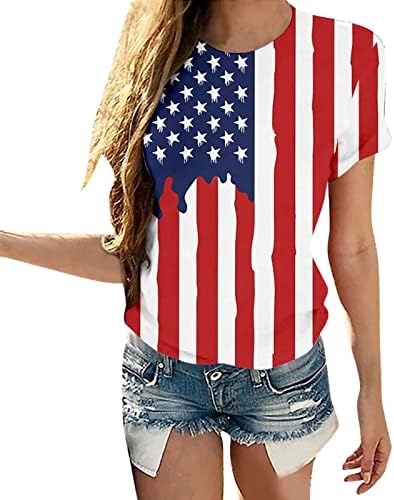 4 ביולי חולצות טי לנשים חולצות טריקו עם שרוול קצר חולצות טריקו דגל אמריקאי כוכבים פסים חולצת טוניקה פטריוטית