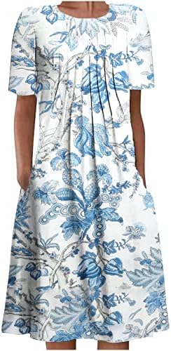 נשים קיץ שמלת 2023 פרחוני מודפס חולצת טי חוף שמלה קיצית מזדמן זורם נדנדה קצר שרוול רופף טוניקת קפלים שמלות
