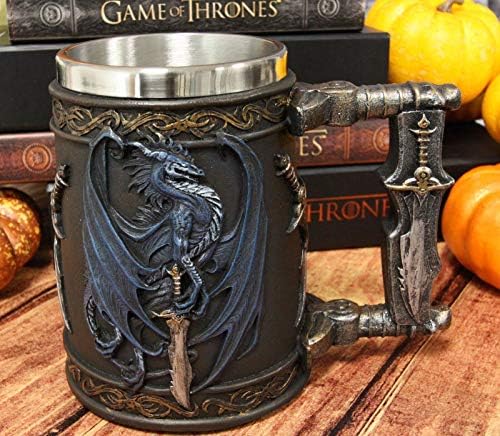 אברוס רות תומפסון הדרקון של מאורה אוסף מכונף דרקון עם אלוהי חרב 14 עוז שתיית קפה ספל קנקן שרף כוס עם נירוסטה