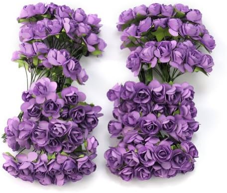 חבילת Worldoor® של 144 יחידות שיק מיני נייר מלאכותי פרח פרח ורד כרטיסי חתונה עיצוב מלאכה DIY - סגול