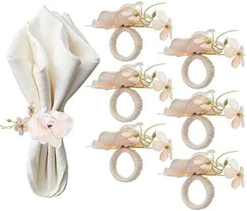 בעבודת יד סחלב פרח מפיות טבעות סט של 6 שמפניה פרח מפית מחזיקי מכירה של חפצי אמנות מפית אבזמי טבעות לחתונה