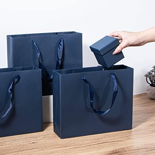 שקיות מתנה כחולות של SdootJewelry, שקית מתנה של חיל הים עם ידיות 10.6 × 3.1 × 8.7 שקיות נייר קראפט 20 חבילות