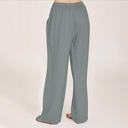 מכנסי פשתן כותנה עם מותניים גבוהות של FQZWONG מכנסי כותנה עם כיסים קיץ מזדמן נעים מכנסי טרקלין מכנסיים מכנסיים