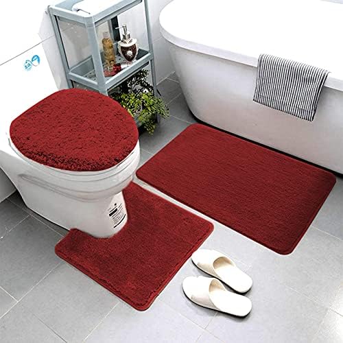 חכם פשתן 3 חתיכה אמבטיה שטיח סט כולל אמבטיה שטיח, קונטור מחצלת ושירותים מכסה כיסוי, מכונת רחיץ, סופר