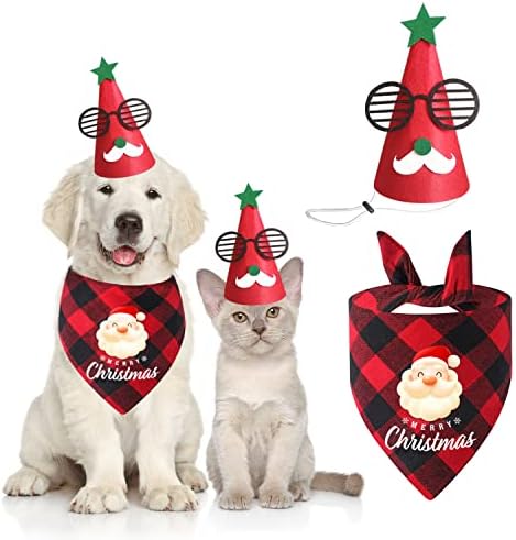 3 חבילה כלב בנדנות חג המולד תלבושת קלאסי משובץ לחיות מחמד כלב חג המולד לשנה חדשה חג בנדנה צעיף