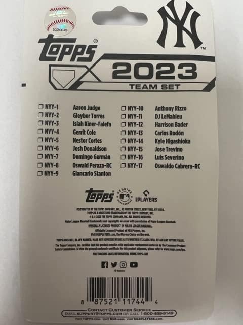 2023 טופס בייסבול ליגת הבייסבול ניו יורק יאנקיז סט צוות מפעל מלא-17 כרטיסי מסחר