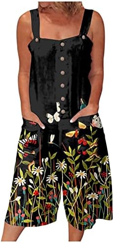LMSXCT כותנה לנשים פשתן קצרים סרבלים פרחים הדפסים פרחוניים מכנסיים קצרים רומפרים קצרים קיץ מזדמנים עם כיסים
