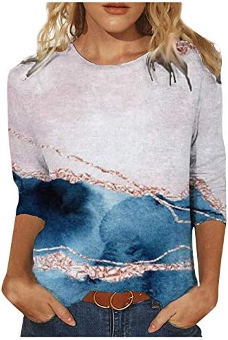 נשים חולצות גרפי טיז מזדמן 3/4 שרוול חולצה גדול חולצות אופנה יוצא חולצות בציר צווארון עגול חופשת תלבושות