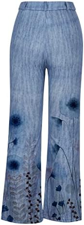 מכנסי רגל רחבים של פיררו לנשים, מותניים גבוהות של נשים פרחוניות מדפסות כיסים מזדמנים מכנסיים תחתון