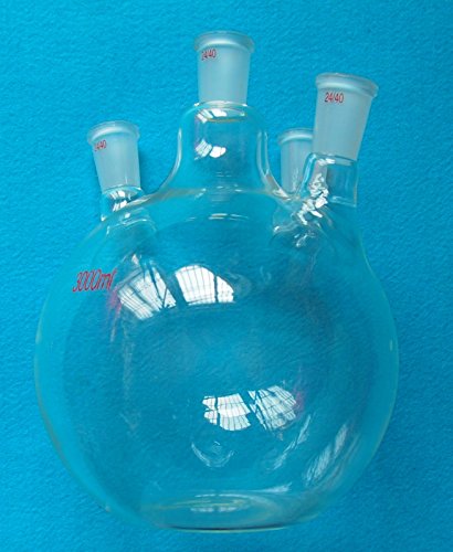Deschem 3000 מל, 24/40,4-צווארון, בקבוק זכוכית תחתון שטוח, 3L, ארבעה צוואר, בקבוק מעבדה