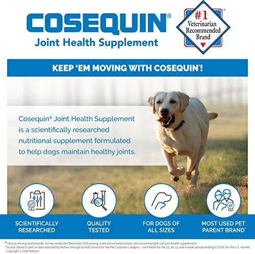 תוסף בריאות משותף בעל חוזק מרבי של נוטרמקס קוסקין לכלבים - עם גלוקוזאמין , כונדרויטין, ו-60 טבליות לעיסה