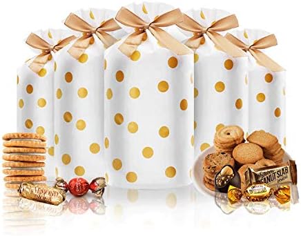 50 יחידות סוכריות עוגיות פלסטיק שרוך מתנת שקיות זהב דוט לטפל שקיות מסיבת יום הולדת חטיף גלישת מתנה לחתונה