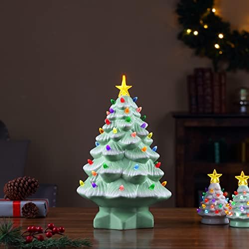 מר חג המולד קרמיקה נוסטלגי חג המולד עם אורות LED קישוט מקורה, 14 אינץ ', לבן