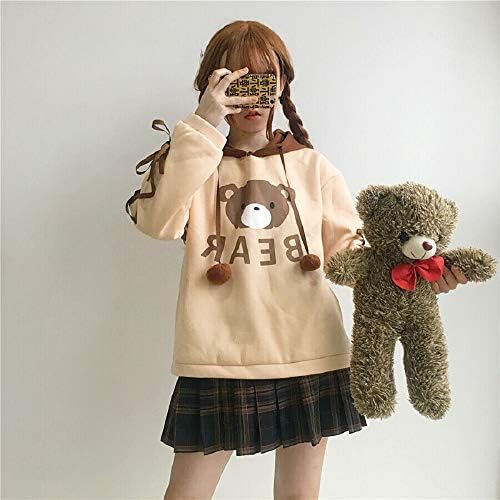 GK-O יפנית מורי ילדה חמוד דוב תחרה סוודר קפוצ'ון סווטשירט הרוג'וקו קוואי סוודר שרוול ארוך בז 'בז'