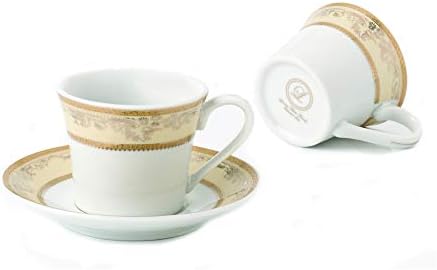 מתנות עולמיות כוסות אספרסו וצלוחיות שהוגדרו לקפוצ'ינו, לאטה, קפה מוקה - פרחוני זהב, 2 גרם. סט של 6