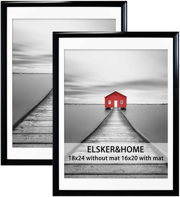 Elsker & Home 18x24 מסגרת פוסטרים עם מארז 2 מחצלת, מסגרת פוסטר 18x24 תמונות תצוגה שחורה תמונות
