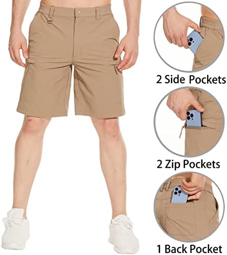 מכנסיים קצרים של Tacvasen גברים קלים משקל קל מהיר של מכנסי מטען יבש עם 5 כיסים לטיול קמפינג לדיג גולף