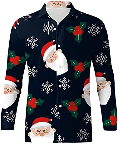 חולצות חג המולד של XXBR לגברים, B2 חג המולד הדפס גרפי תלבושות של מסיבת צווארון