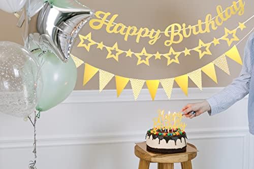 4 יחידות יום הולדת שמח קישוט סט-זהב יום הולדת שמח עוגת טופר / זהב נוצץ יום הולדת סימן גדול אותיות