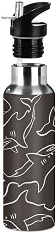 כריש אוקיינוס ​​בקבוק בקבוק תרמוס עם מכסה קש לילדים בנות בנות, 600 מל, כוסות בקבוק ספורט נירוסטה אטום דליפות