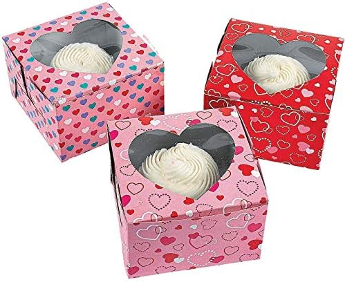 24 מיני ליום ולנטיין פינוק קופסאות מתנה עם 12 קופסאות לב קאפקייקס עם חלון - קופסאות עוגיות מאפייה קופסאות פינוק