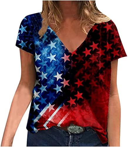 חולצות 4 ביולי לנשים לנשים יום עצמאות מזדמן יום עצמאות מודפסות חולצות נ 'צוואר נוחות רופפת שרוולים