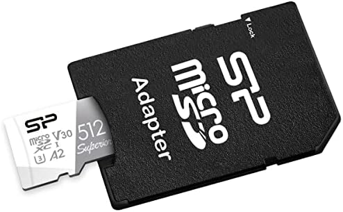 כוח סיליקון 512GB מעולה מיקרו SDXC UHS-I, V30 4K A2, תואם ל- GoPro Hero 9 כרטיס מיקרו מהיר גבוה עם מתאם