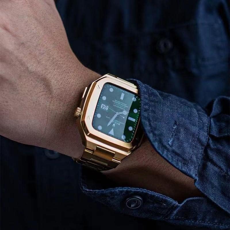 Maalya Metal Smart Watch Set Set for Apple Watch 45 ממ נירוסטה הגנה מפגנת מגמה על צמיד כף היד לסדרת IWatch 6
