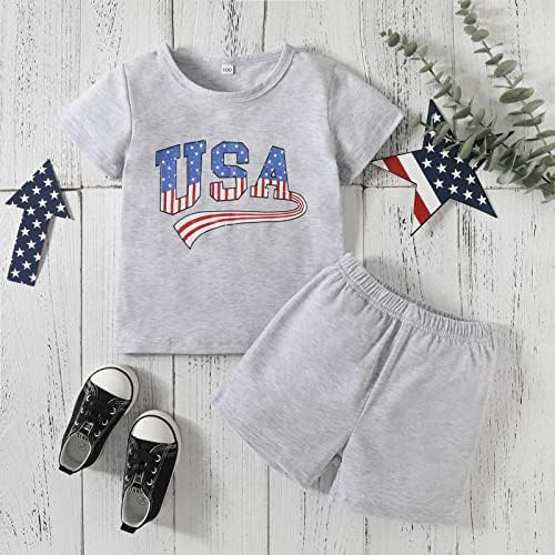 פעוט פופולרי תינוקת תינוקת 4 ביולי תלבושות חולצות טריקו רומפר גדולות + מכנסיים קצרים דגל אמריקאי בגדי