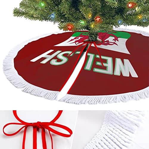 דגל וולשי עץ חג המולד מחצלת חצאית עץ עץ עץ עם גדילים לקישוט חג המולד של מסיבת חג 48 x48