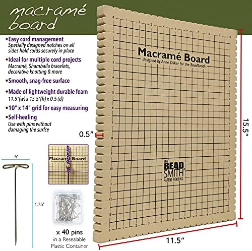 משולבת Macrame חרוזים - לוח חרוזים 10 x 14 אינץ ' - קופסה של 40 סיכות ט' 1.75 אינץ
