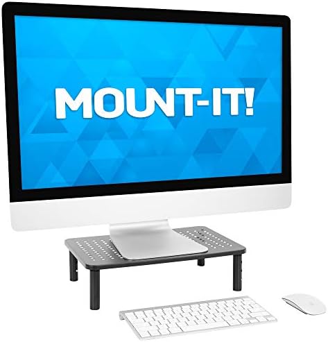 הר-זה! מתכת צג משכים 2-חבילה / גובה מתכוונן מחשב תצוגת מעמד מחשב נייד עבור שולחן עבודה / מתאים עד 32 מסכי, 44 ק
