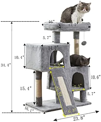 חתול מגדל, 34.4 סנטימטרים חתול עץ עם גירוד לוח, 2 יוקרה דירות, חתול פעילות עצים, יציב וקל להרכיב,