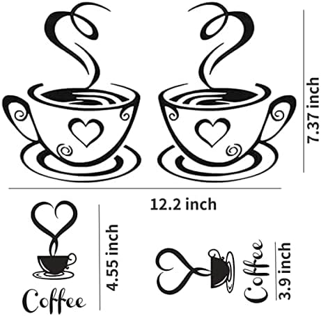3 PCS קפה קפה עיצוב קיר כוס קפה מדבקת קיר, שני כוס קפה קפה עיצוב קפה PVC קפה קפה תפאורה למשרד ביתי מסעדה