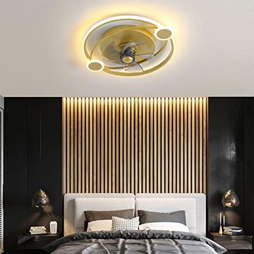 מאווררי תקרה LED זהב קולי נברשת מאוורר תקרה עגולה קלאסית עם מנורות לסלון חדר שינה מאוורר פינת אוכל אורות תקרה