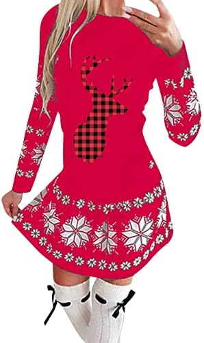 שמלת חג מולד מכוערת של נשים מכוערות חג המולד חג המולד לשרוול ארוך שמלות מסיבות קו