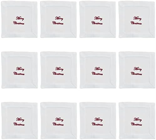 סגנון חיים סארו אוסף Worsham רקום מפיות קוקטייל חג מולד שמח, 6 , לבן