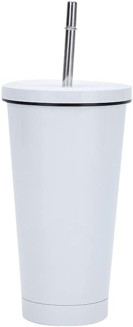 כוס כוסות מודרנית מודרנית פשוטה עם מכסה קש לשימוש חוזר בקבוק מים נירוסטה לתה לחליטת קר קר ספל נסיעות קפה, שחור