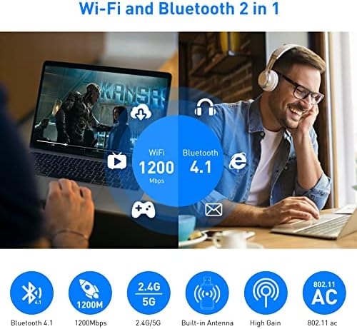 EDUP מתאם Bluetooth Wifi WiFi, 1200 מגהביט לשנייה כפול 2.4GHz / 5GHz, USB 3.0 WiFi ומקלט Bluetooth
