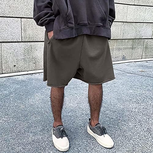 מכנסיים קצרים של Wenkomg1 לגברים, כותנה סולידי סגנון סגנון גדול בסגנון רופף בכושר קלות בגדי רחוב רחבים גזעים