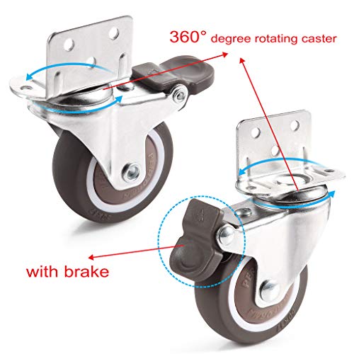 סקלאנג 4 יחידות 2 אינץ ' גלגלי צלחת מסתובבים עם בלם, גלגלית גלגלים, החלפת גלגלים אילמים בצורת מיטת תינוק,