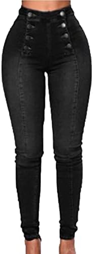 נשים גבוהה מותן כפתור למטה סקיני ג 'ינס כפול חזה התחת מעלית סלים מתאים ג' ינס מכנסיים למתוח
