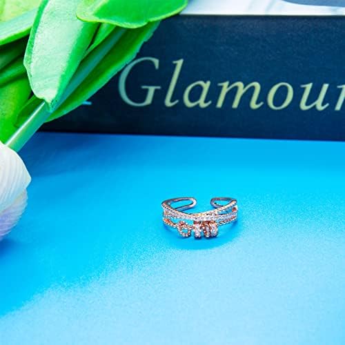 טבעת חרדה של סטנה לנשים פתוחה פתיחה מתכווננת טבעת ספינר טבעת מעוקב זירקוניה חיננית הקלה על מתח טבעות חרדה