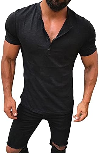 Maiyifu-GJ לגברים מזדמנים אופנה בסיסית חולצות טירטס קדמי שרוול קצר שרוול קל כותנה צווארון V
