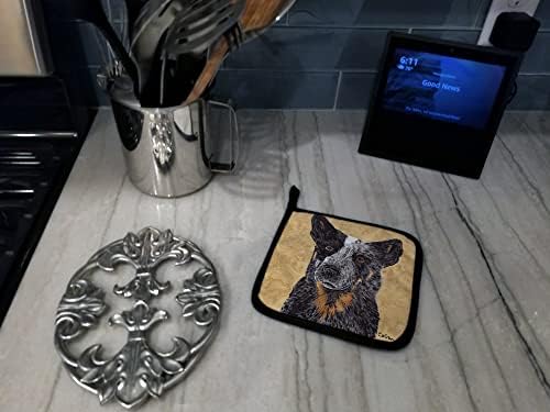 אוצרות קרוליין SC9141PTHD כלב בקר אוסטרלי נגב את הכפות שלך זוג מחזיקי סיר, מחזיקי סיר עמידים בחום מטבח