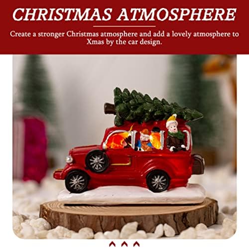 בית הומויויו מתנה לחג המולד וינטג 'מודל משאית אדומה LED LED LIGHT UP שרף מיניאטורי מכוניות צלמיות אספנות