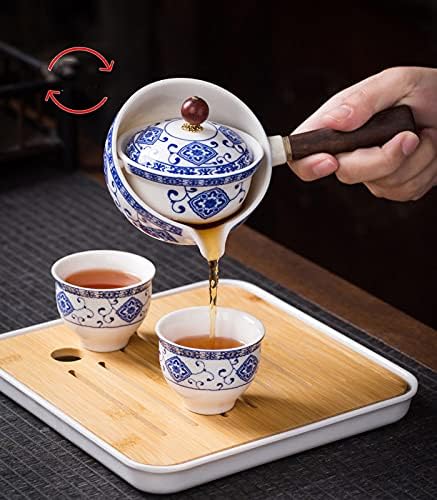 ערכת תה טיולים ניידים של FHGH קרמיקה, סט תה סיני של קונגפו תוצרת קומקום קרמיקה בעבודת יד עם 4 כוסות תה,