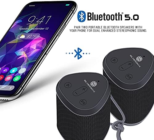 רמקול Bluetooth נייד אלחוטי אטום למים, מסילברוניקס, צליל סטריאו צלול בקריסטל חזק, סאב בס עשיר