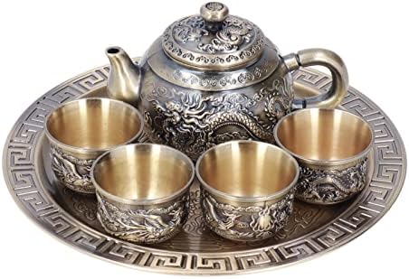סיר תה קפה וינטג ', סט תה טורקי מתכת עם 4 כוסות קפה סט מתנה למגש תה לעיצוב שולחן תה חתונה
