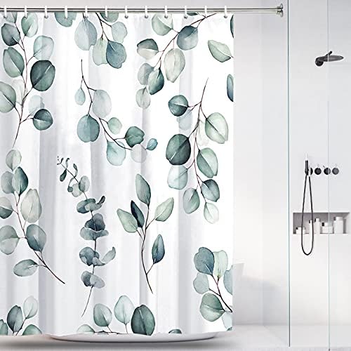 הוזויה אקליפטוס עלים וילון מקלחת לצמחי צבעי אמבטיה וילון מקלחת פרחוני ביד אטום למים עיצוב אמבטיה עיצוב וילון